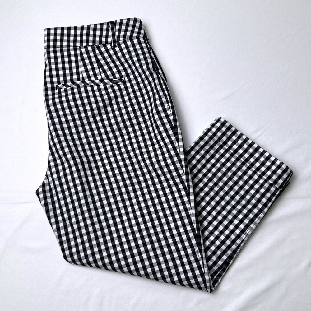 White House Black Market Womens Gingham Slim Crop Pants Size 4S Black White